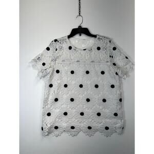 Rafaella Blouse Women’s Large White Floral Short Sleeve 100% Polyester